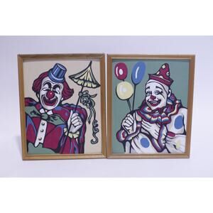 Paint By Numbers Framed Smiling Clown, Picture, Set of 2, Circus, Wall Hanging,